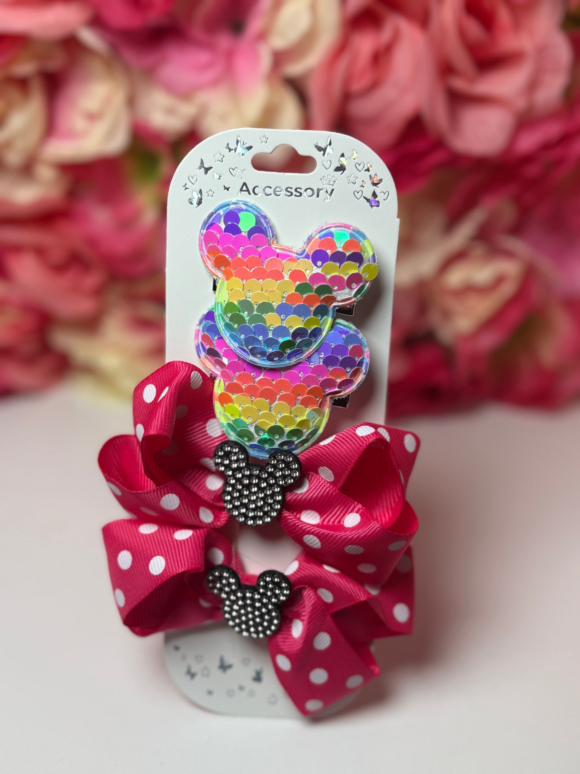 MM hair bow and pins set- Hot pink