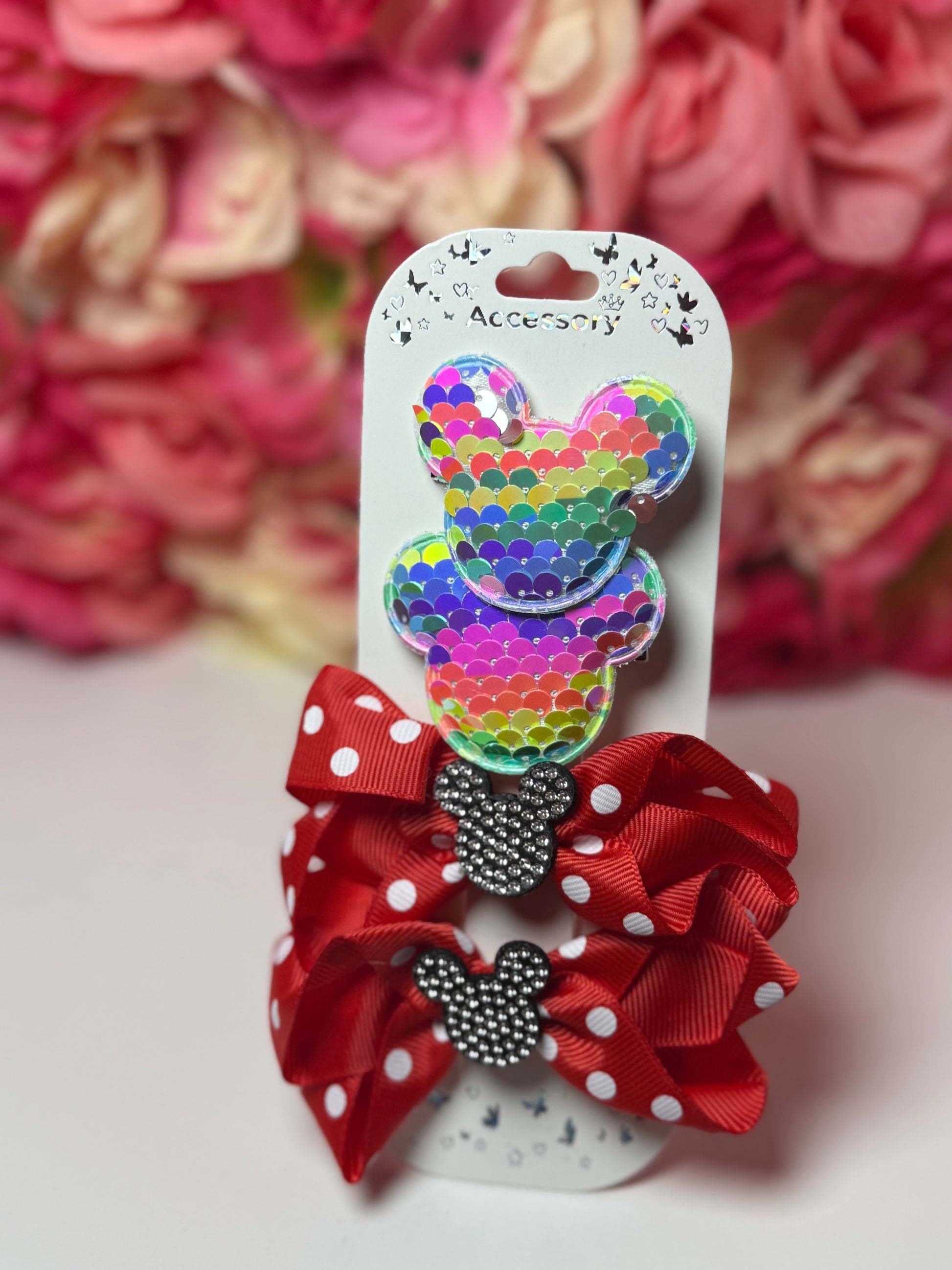 MM hair bow and pins set- Red