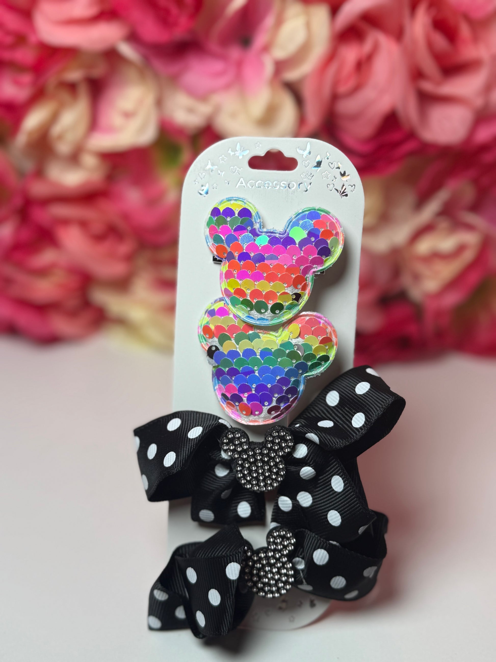 MM hair bow and pins set- Blk